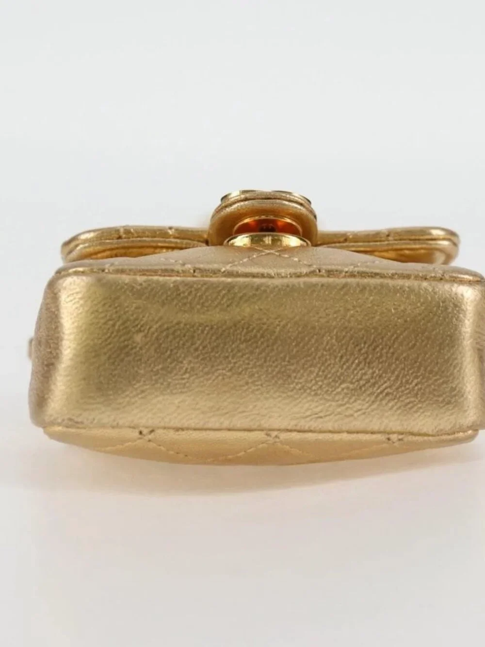 CHANEL Mini Mini Matelasse 7 Chain Bag Lamb Skin Gold Tone CC Auth 120870SAV